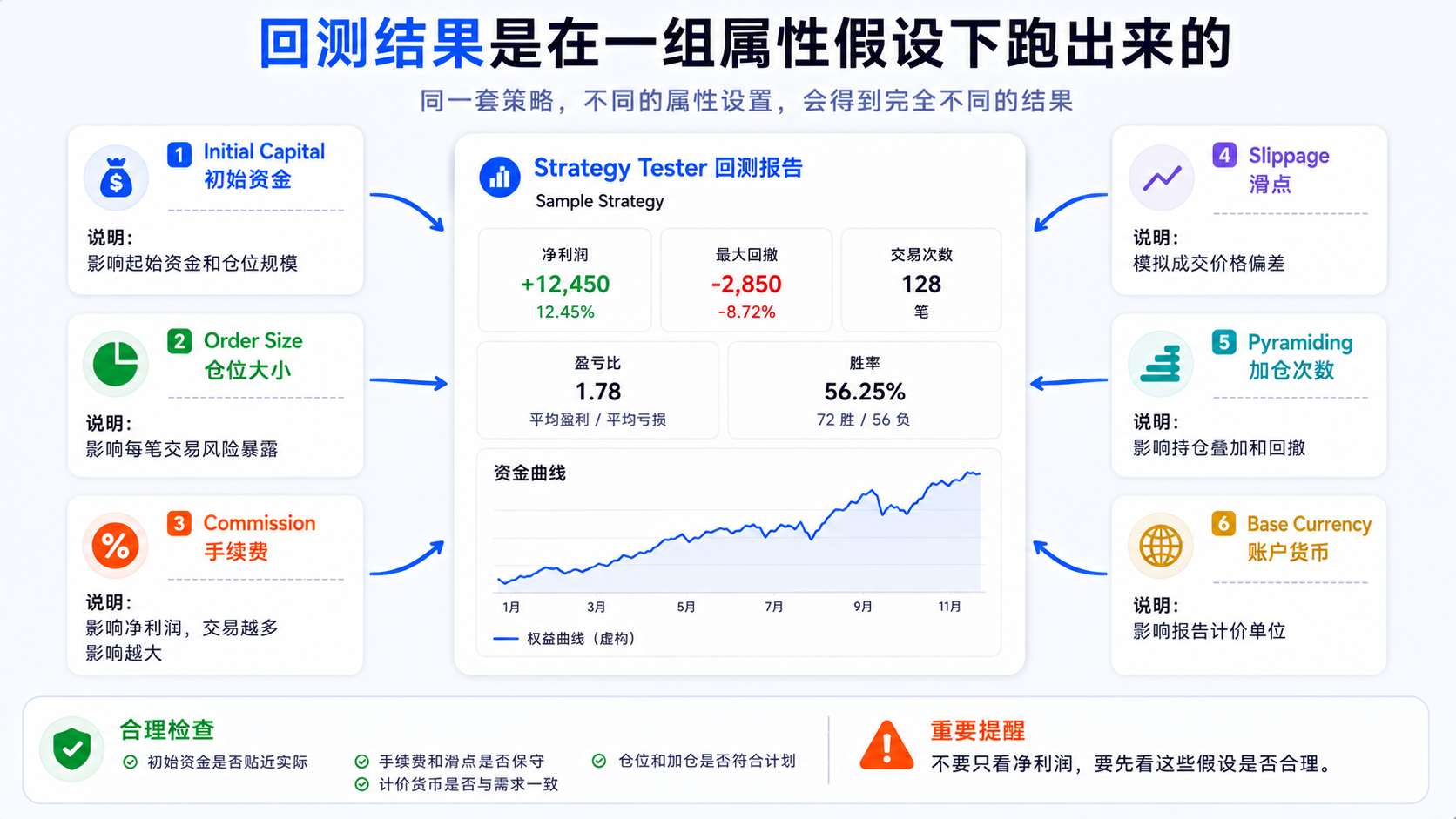 TradingView 策略属性对回测结果影响总览：Initial Capital、Order Size、Commission、Slippage、Pyramiding 等字段